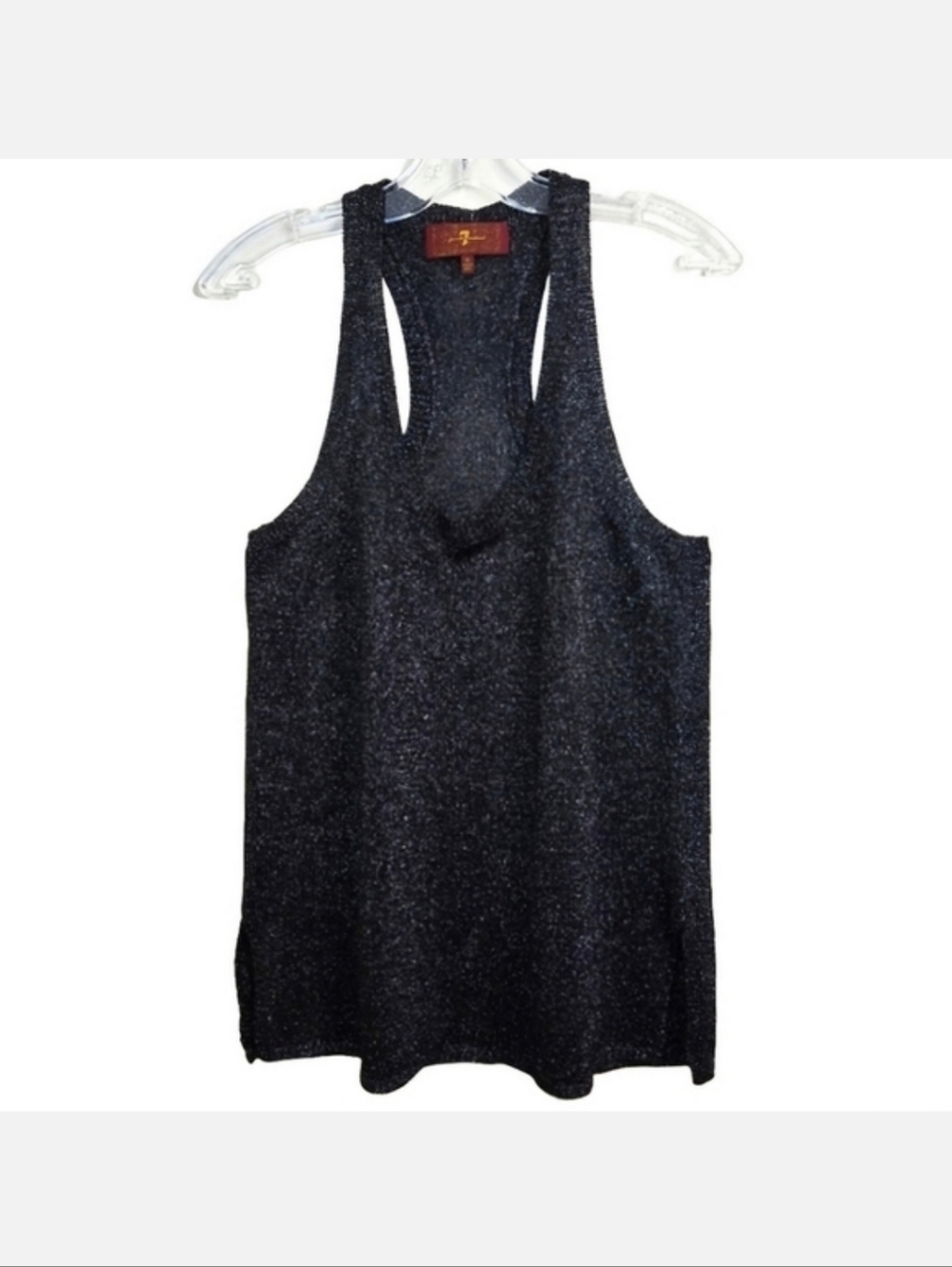 7 For All Mankind Navy & Silver Metallic Knit Tank Top, Size M ~ EUC